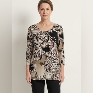 Chicos Baroque Abstract Animal Print Pullover Knit Blouse Womens Size 16